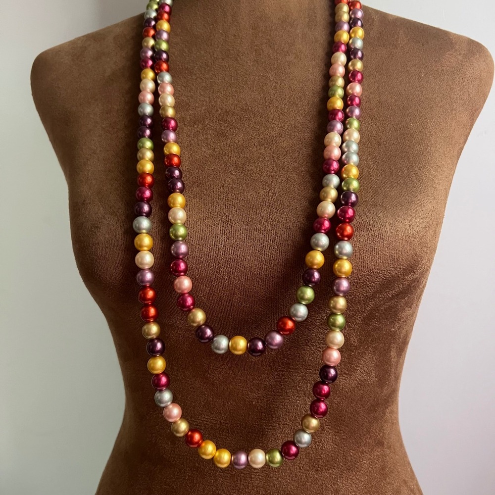Long Multicolor Faux Pearl 68 Inch Continuous Necklace One Size Maximalist